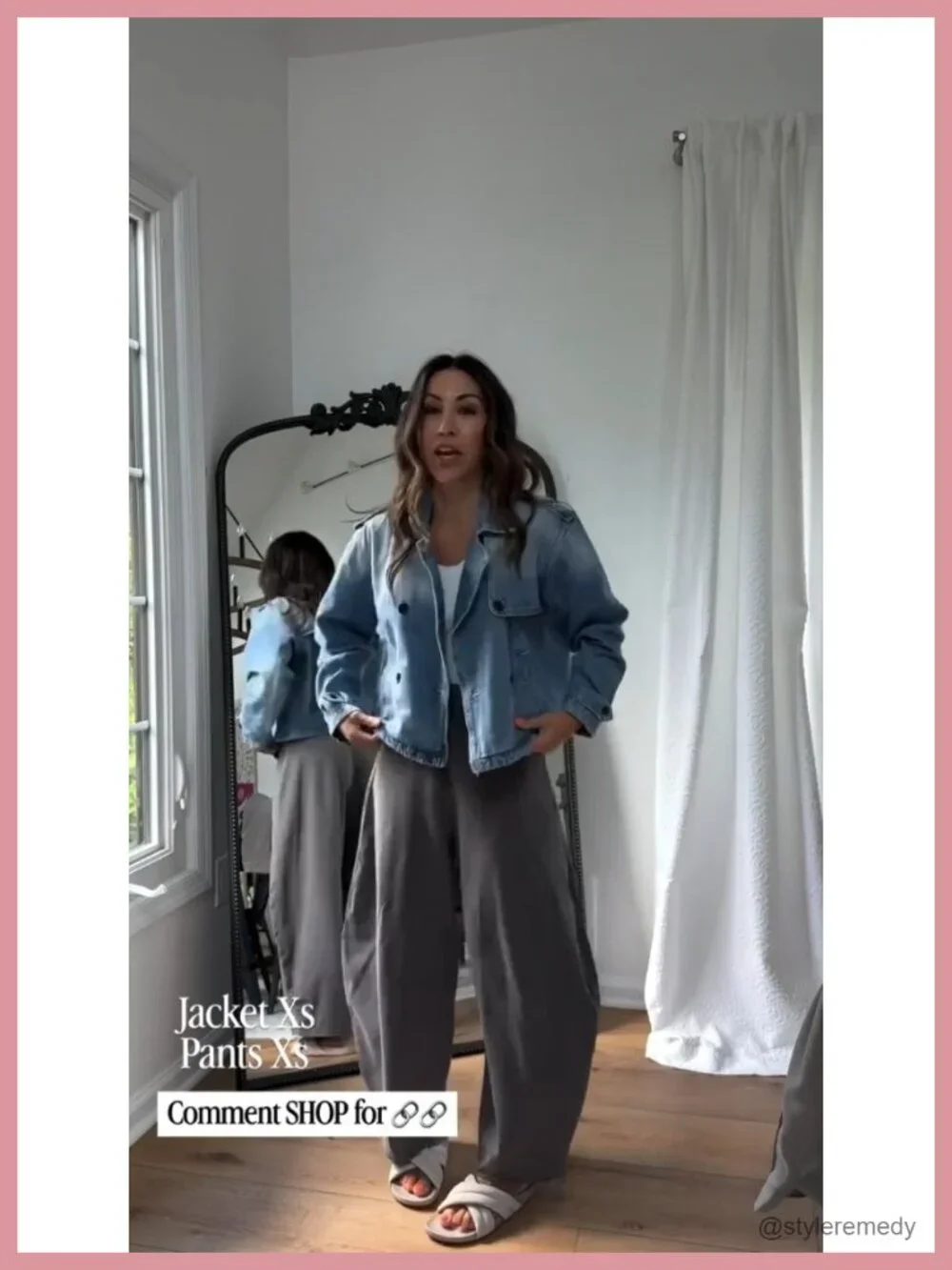Cropped Denim Trench Coat Notch Collar Double Breasted with Pockets